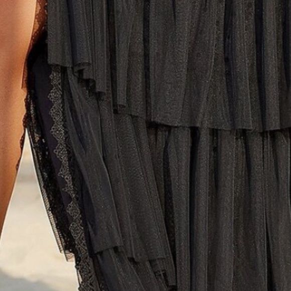 Luxe Black Polka Dot Lace Layered Party Evening Dress - Picture 5 of 6